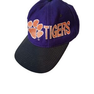 Vintage Clemson Tigers Starter Hat Natural Purple Wool Strapback Cap